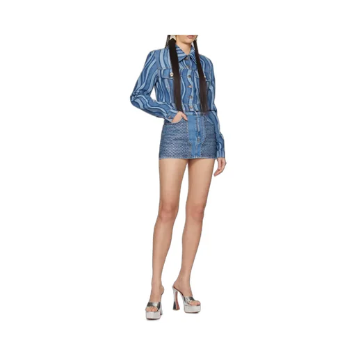 Area Embellished Denim Mini Skirt