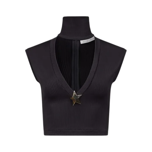 Star-Stud Rib-Knit Crop Top