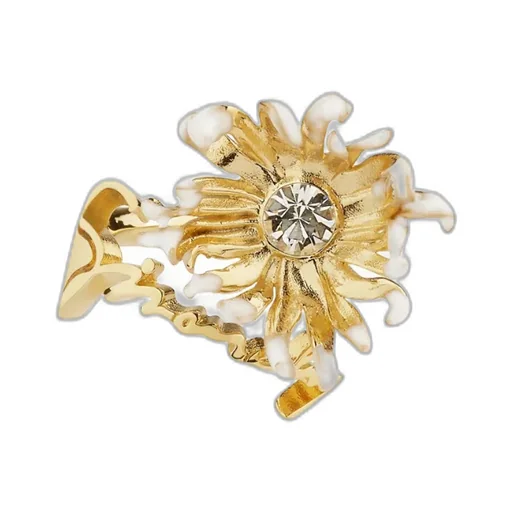 Daisy Ring In Metal And Enamel With Crystal
