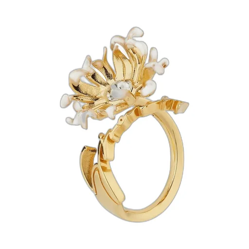 Daisy Ring In Metal And Enamel With Crystal