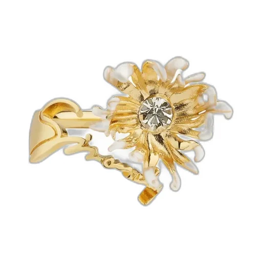 Daisy Ring In Metal And Enamel With Crystal