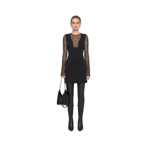 Dress In Sable Stretch And 4G Tulle