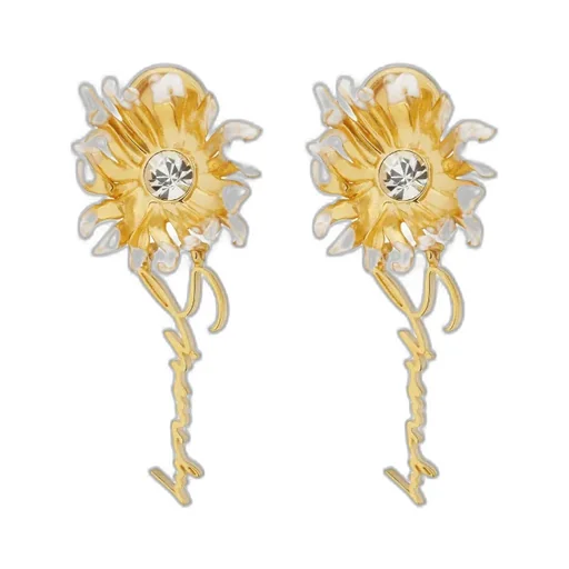 Daisy Earrings In Metal And Enamel With Crystal