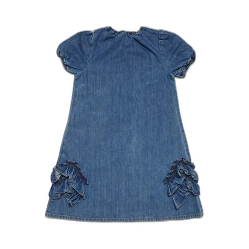 Marni Kids Ruffle Detailed Short-Sleeved Denim Dress