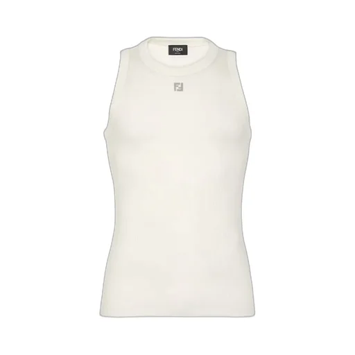 Fendi Logo Plaque Ribbed-Knit Top