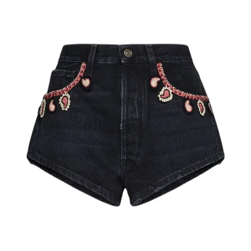 Alanui Pattern Embroidered Denim Shorts