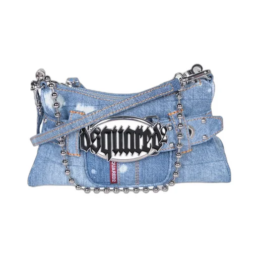 Dsquared2 Gothic Logo Plaque Denim Shoulder Bag