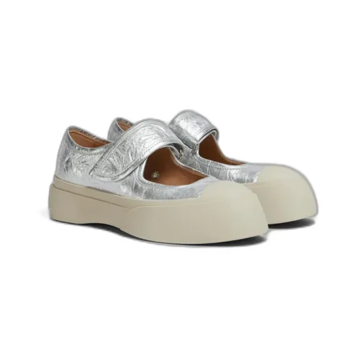 Marni Mary Jane Metallic Wrinkled Sneakers
