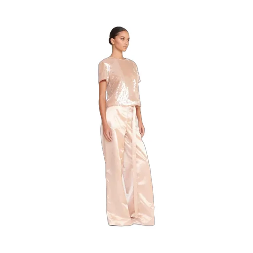 Belted Satin-Finish Palazzo Pants