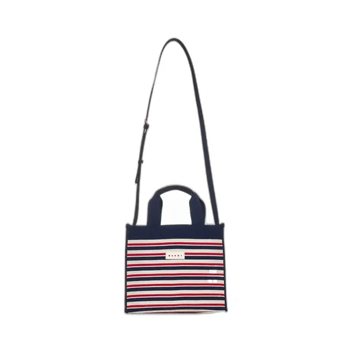 Marni Striped Open-Top Top Handle Bag