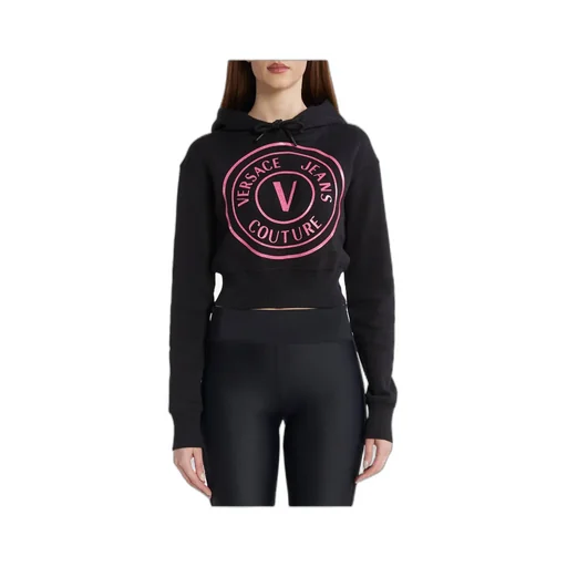 Versace Jeans Couture Logo Printed Drawstring Cropped Hoodie
