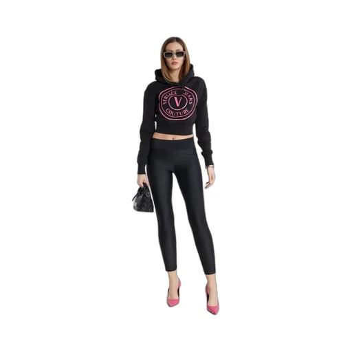 Versace Jeans Couture Logo Printed Drawstring Cropped Hoodie