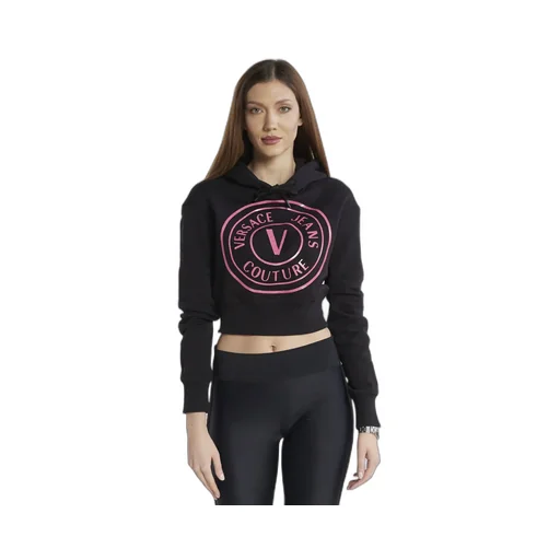 Versace Jeans Couture Logo Printed Drawstring Cropped Hoodie