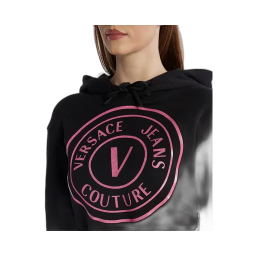 Versace Jeans Couture Logo Printed Drawstring Cropped Hoodie