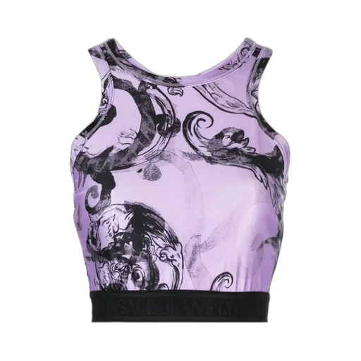 Versace Jeans Couture Magazine-Printed Sleeveless Cropped Top