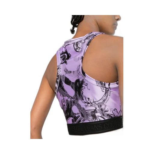 Versace Jeans Couture Magazine-Printed Sleeveless Cropped Top