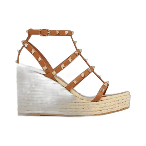 Valentino Garavani Rockstud Open Toe Wedge Espadrilles