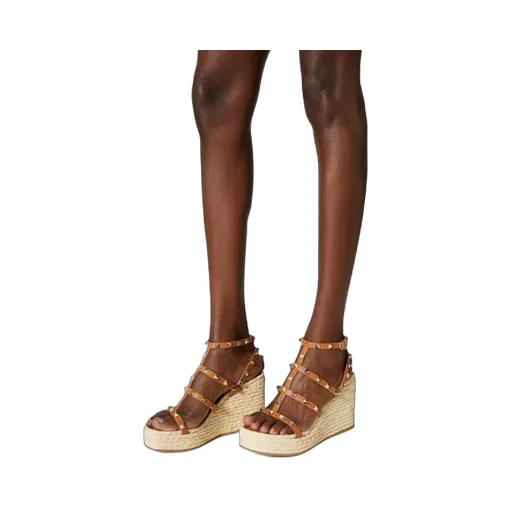 Valentino Garavani Rockstud Open Toe Wedge Espadrilles