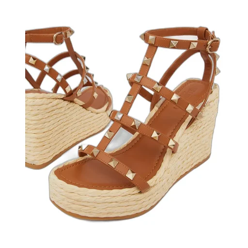 Valentino Garavani Rockstud Open Toe Wedge Espadrilles