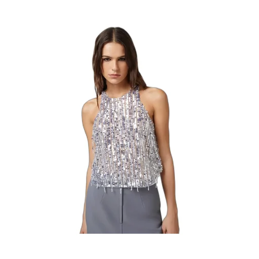 Elisabetta Franchi Sequin Embellished Cropped Tulle Top