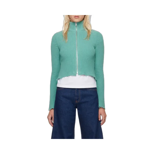 Mm6 Maison Margiela Raw-Cut Zipped Cropped Cardigan