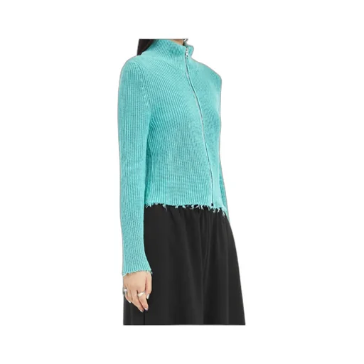 Mm6 Maison Margiela Raw-Cut Zipped Cropped Cardigan