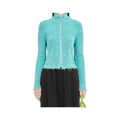 Mm6 Maison Margiela Raw-Cut Zipped Cropped Cardigan