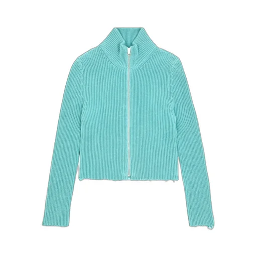 Mm6 Maison Margiela Raw-Cut Zipped Cropped Cardigan