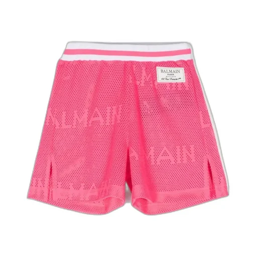 Balmain Kids Monogram Jacquard Logo Patch Mesh Shorts