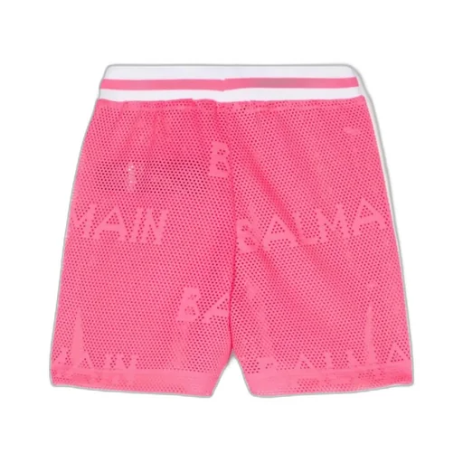 Balmain Kids Monogram Jacquard Logo Patch Mesh Shorts