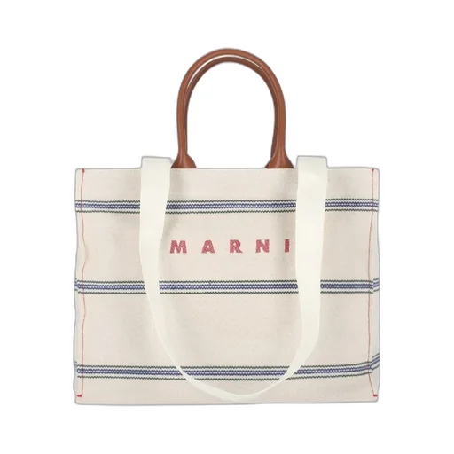 Marni Logo Embroidered Striped Large Tote Bag