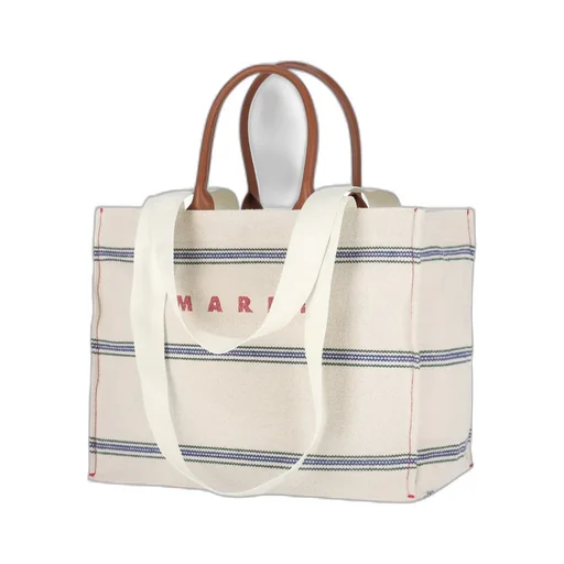Marni Logo Embroidered Striped Large Tote Bag