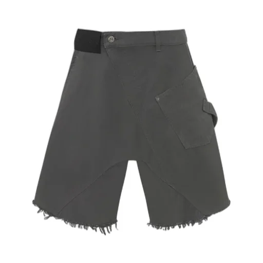 Jw Anderson Asymmetric-Waist Fringed-Edge Bermuda Shorts
