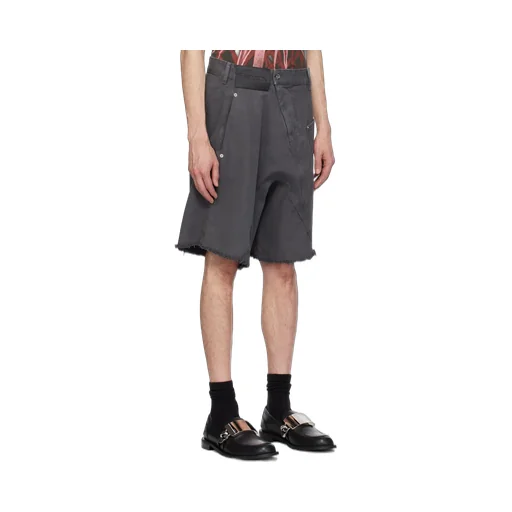 Jw Anderson Asymmetric-Waist Fringed-Edge Bermuda Shorts