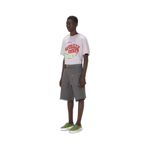 Jw Anderson Asymmetric-Waist Fringed-Edge Bermuda Shorts