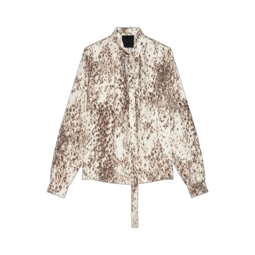 Blouse In Silk With Snow Leopard Print And Lavalliere