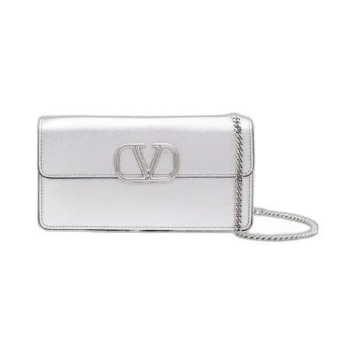 Valentino Vlogo Signature Metallic Effect Foldover Top Wallet