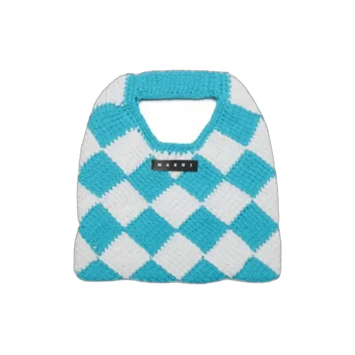 Marni Kids Logo Patch Checked Crochet Shoulder Bag
