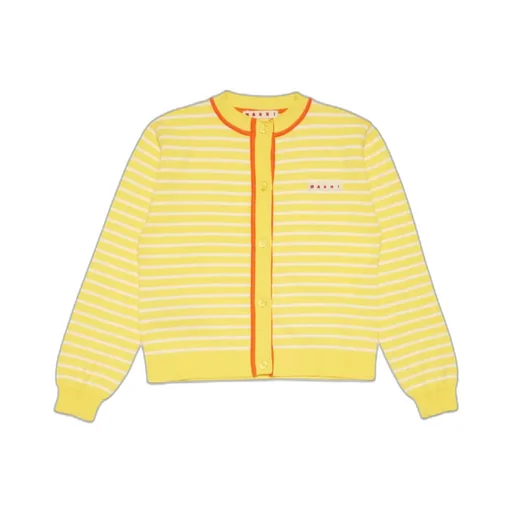 Marni Kids Logo Patch Striped Cardigan