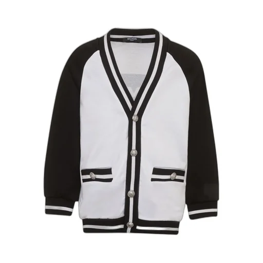 Balmain Kids Logo-Printed V-Neck Striped Cardigan