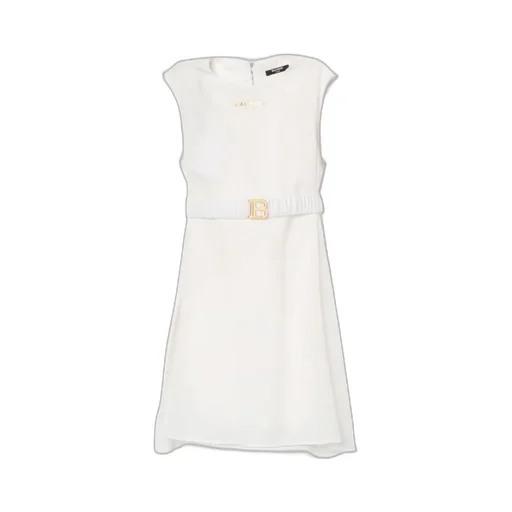Balmain Kids Logo Printed Belted Crewneck Dress