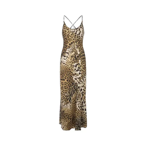 Roberto Cavalli Leopard Printed V-Neck Dress