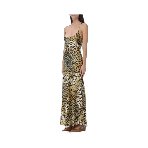 Roberto Cavalli Leopard Printed V-Neck Dress