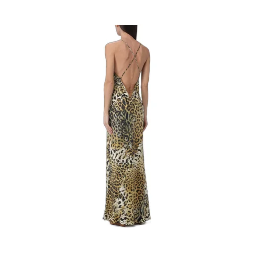 Roberto Cavalli Leopard Printed V-Neck Dress