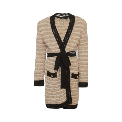 Balmain Kids Striped Belted Straight Hem Cardigan