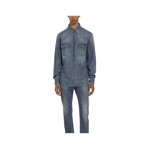 Dolce & Gabbana Logo Plaque Denim Shirt
