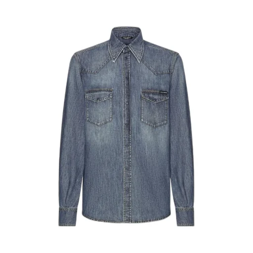 Dolce & Gabbana Logo Plaque Denim Shirt