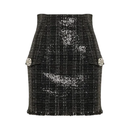 Balmain Frayed Hem Sequinned Tweed Miniskirt