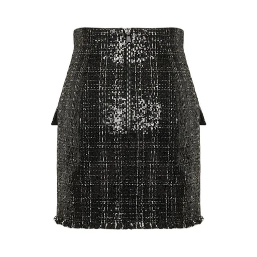 Balmain Frayed Hem Sequinned Tweed Miniskirt
