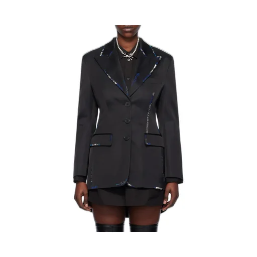 Black Duchesse Satin Jacket With Bead Mending